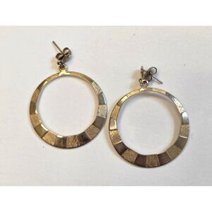 Textured Two-Tone Metal Hoop Earrings With Post Backings For Women